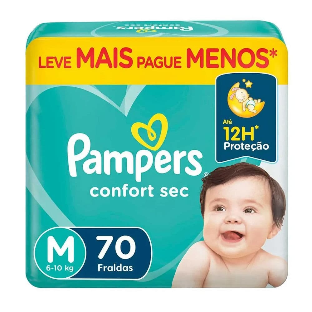 Fralda Descartável Pampers Confort Sec Super M (6–10kg) 70 Unidades