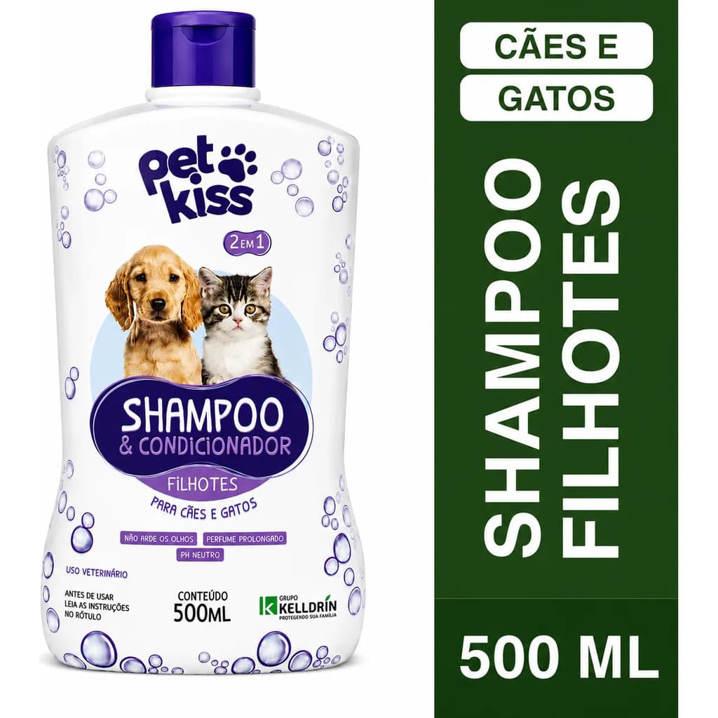 Pet Kiss Shampoo + Condicionador Filhotes 500ml Banho Completo para Pets