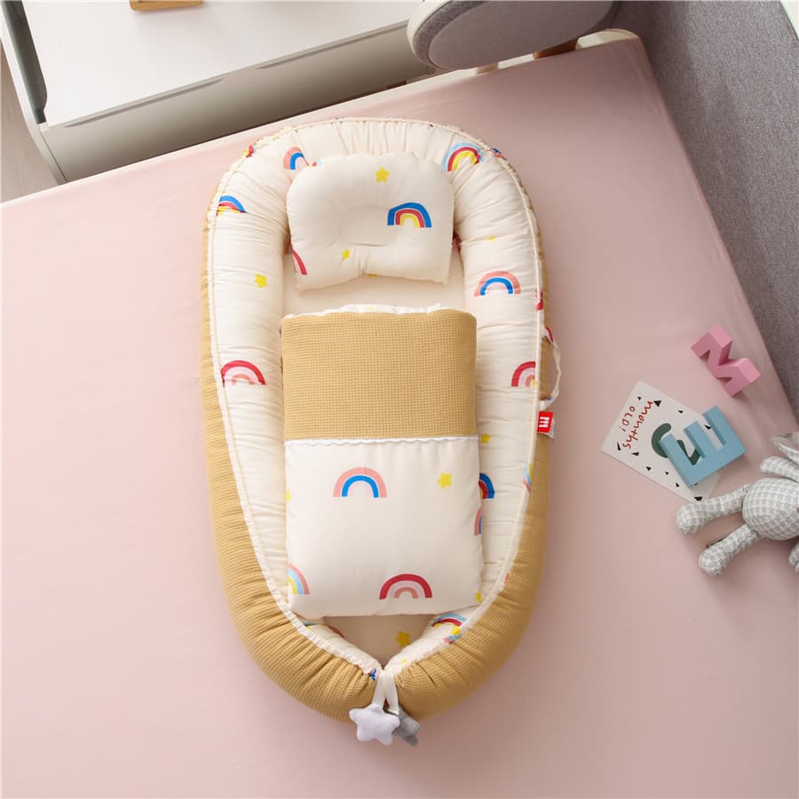 Berço cama média Hermi removível lavável portátil biônico ninho do bebê travesseiro de viagem berço favo de mel respiráv