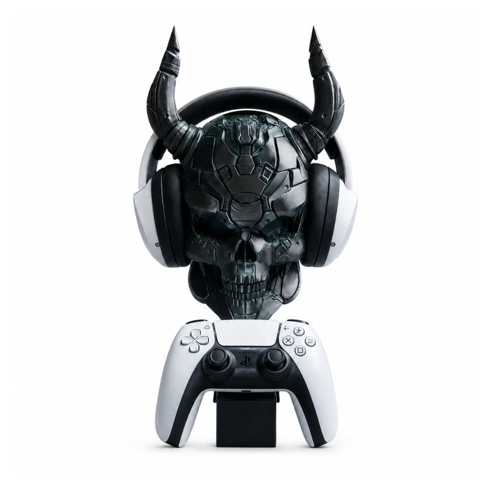 Suporte para Controle e Headset PS5, Crânio Cibernético - Organizador Gamer 