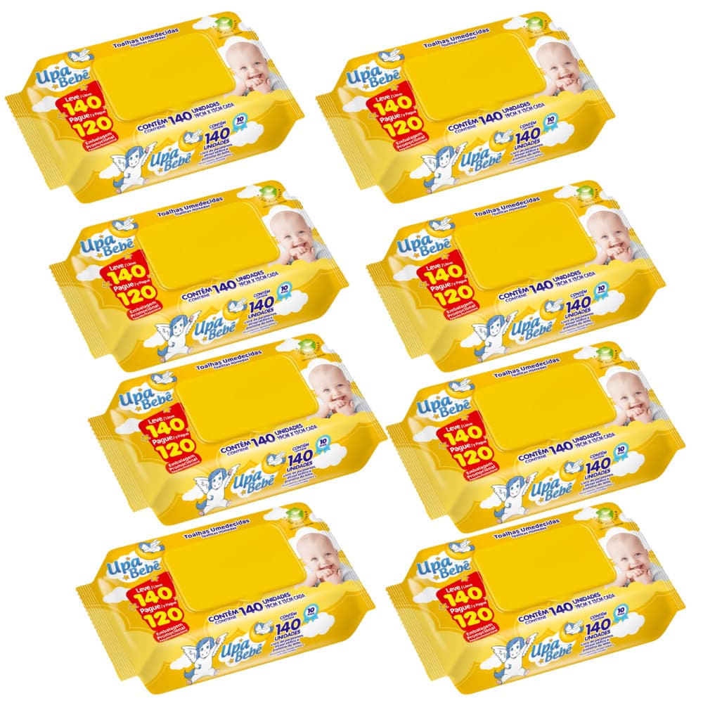 Kit com 8 Lenços Umedecidos 140 unidades - Upa Bebê
