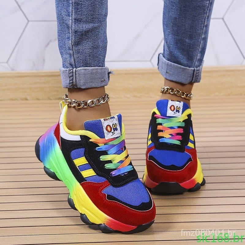 Novos Tênis Coloridos e Confortáveis para Mulheres, Calçados Casuais para Corrida 12369 4HIL TEWF