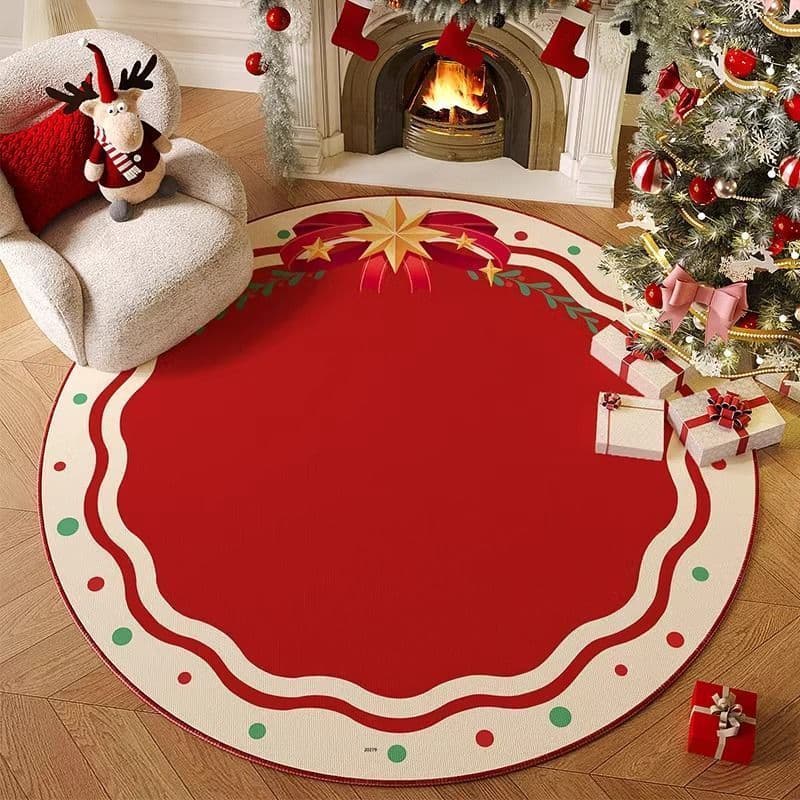 Tapete redondo de natal vermelho sala de estar decoração de árvore de natal antiderrapante tapete festivo feriado quarto
