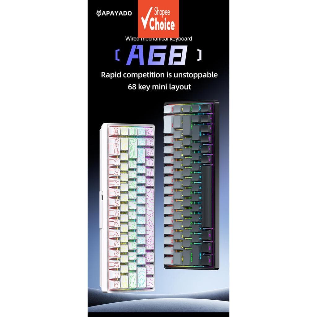 Teclado Mecânico APAYADO A68, Teclas Contorno Topográfico Totalmente Substituíveis, com Fio, para PC e Laptop