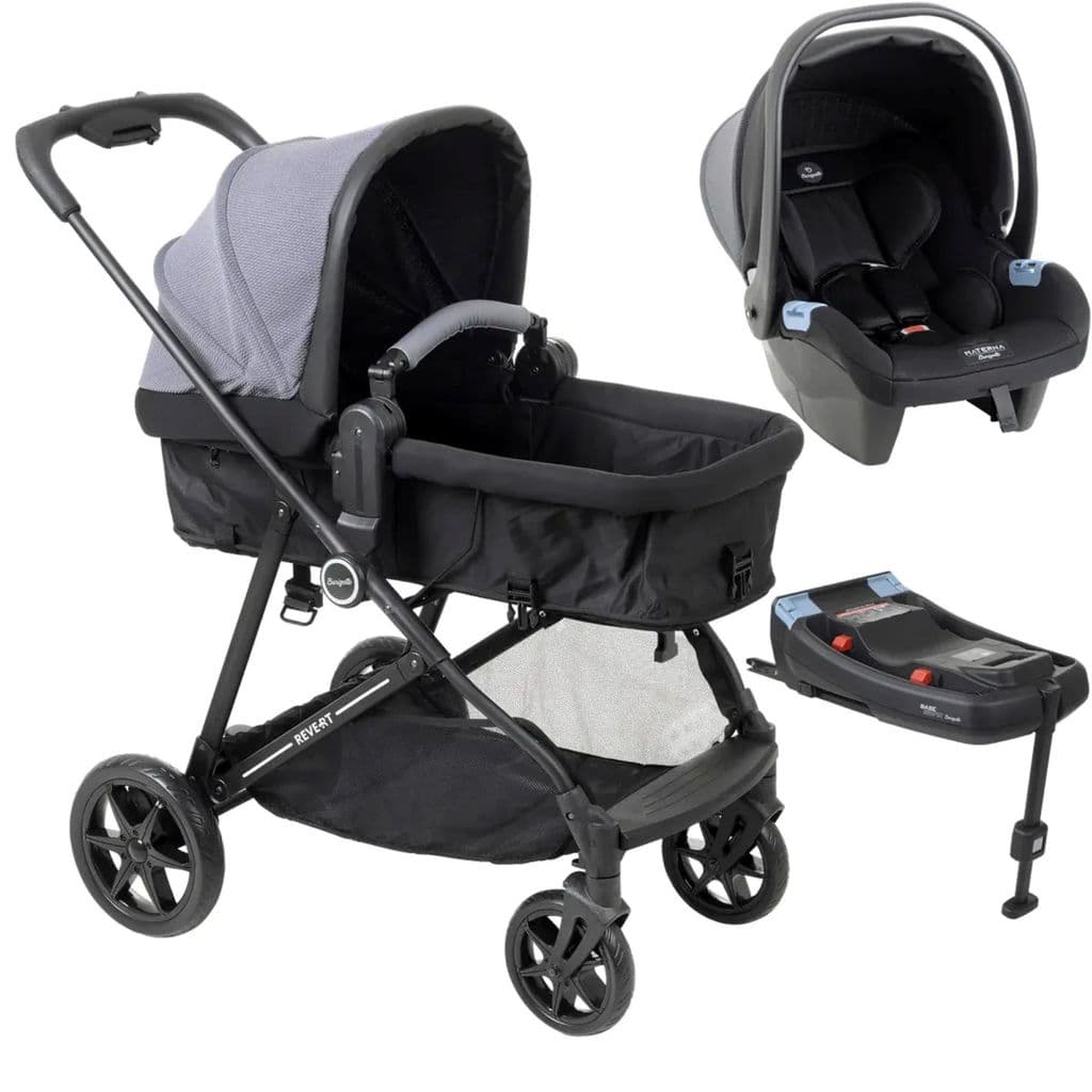 Carrinho de Bebê Burigotto Revert 22 Gris + Bebê Conforto Materna Preto + Base Isofix