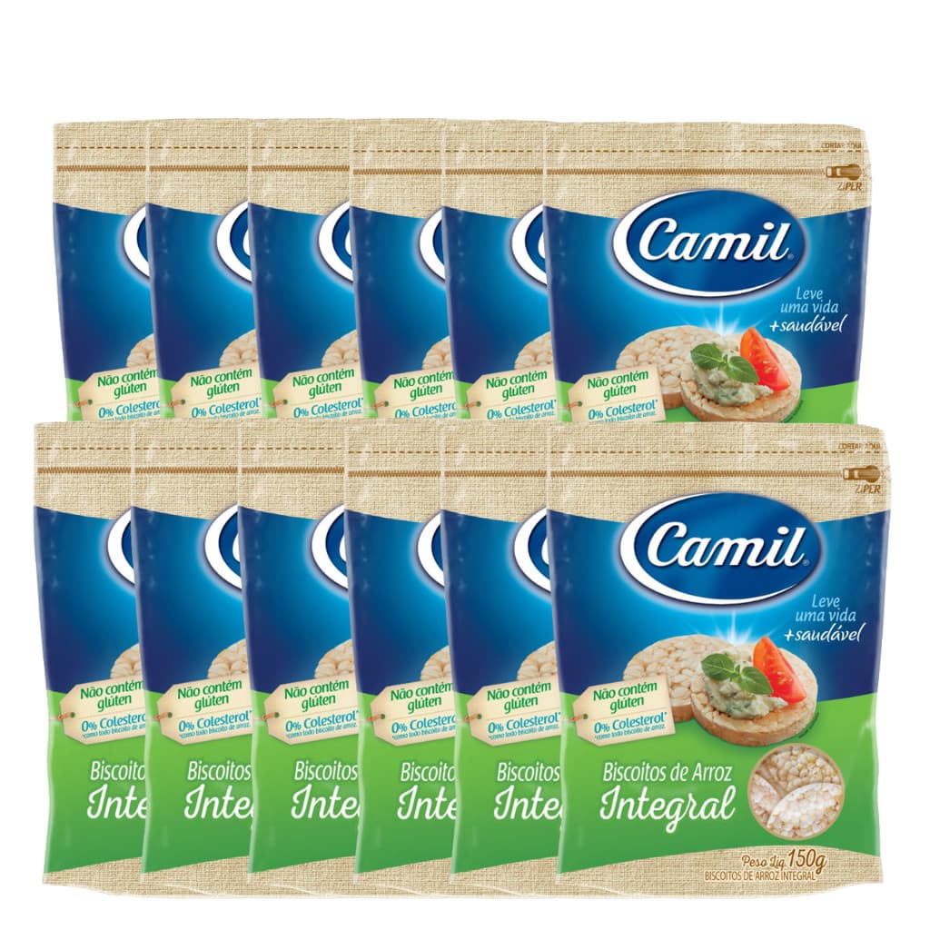 Biscoito de Arroz Integral Camil 12x150g Sem Glúten
