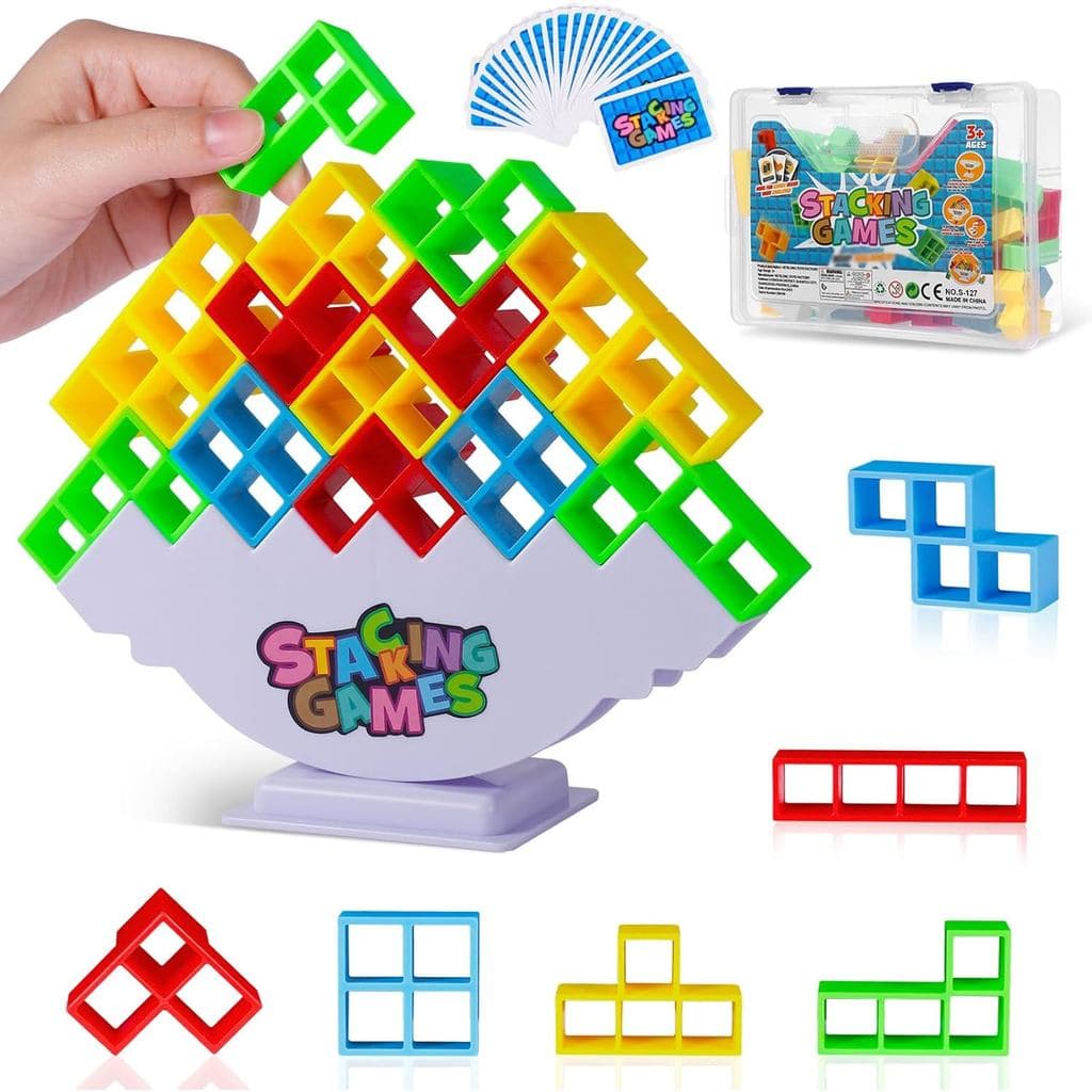 CERBONNY Jogo de Blocos Empilháveis Tetra Tower com 48 Peças, Jogos de Tabuleiro para Famílias, Festas, Viagens e Formaç