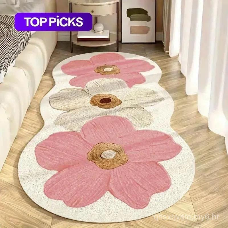 Tapete antiderrapante com padrão floral, tapete macio retangular, tapete decorativo para sala de estar, quarto e escritó