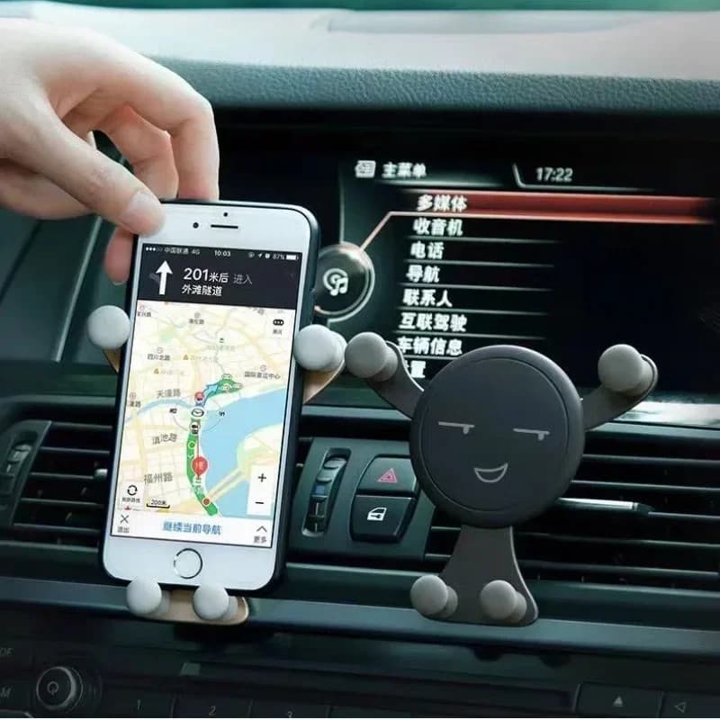 Gravidade Suporte Do Telefone Carro Clipe De Ventilação De Ar Sorriso Rosto Montar Celular Móvel GPS Para iPhone 15 14 1