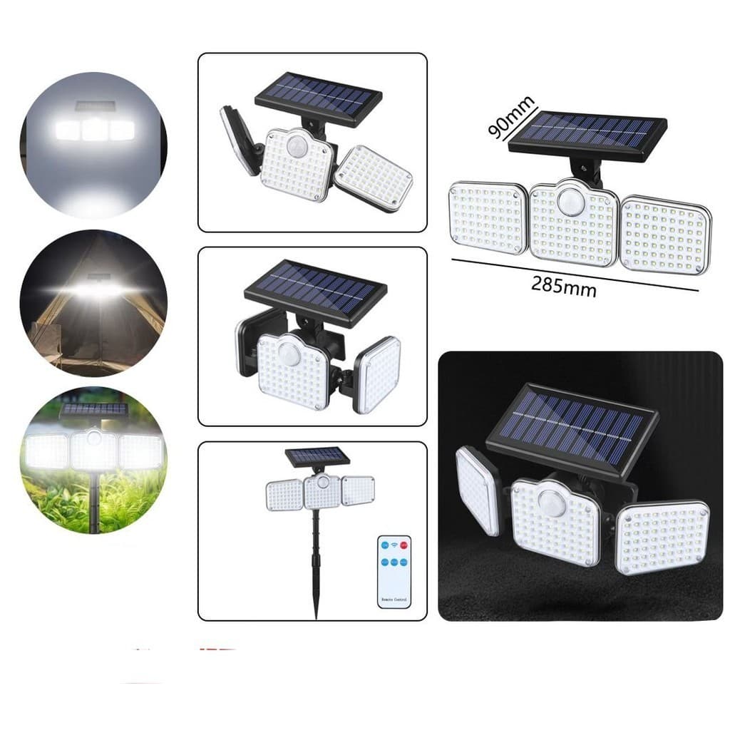 Luminária Solar LED com Sensor de Movimento – 285mm, 182 LEDs Ângulo Ajustável à Prova d’Água DKL