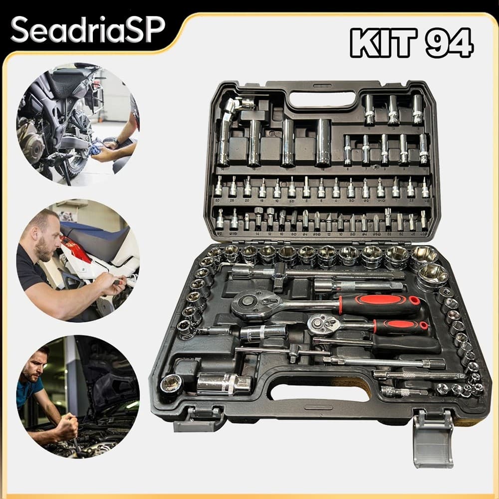 Kit 94 Pcs Jogo De Soquete Sextavados 1/2 E 1/4 Com 4 A 32mm Simila Chave Catraca Aço Crv Profissional Alta qualidade