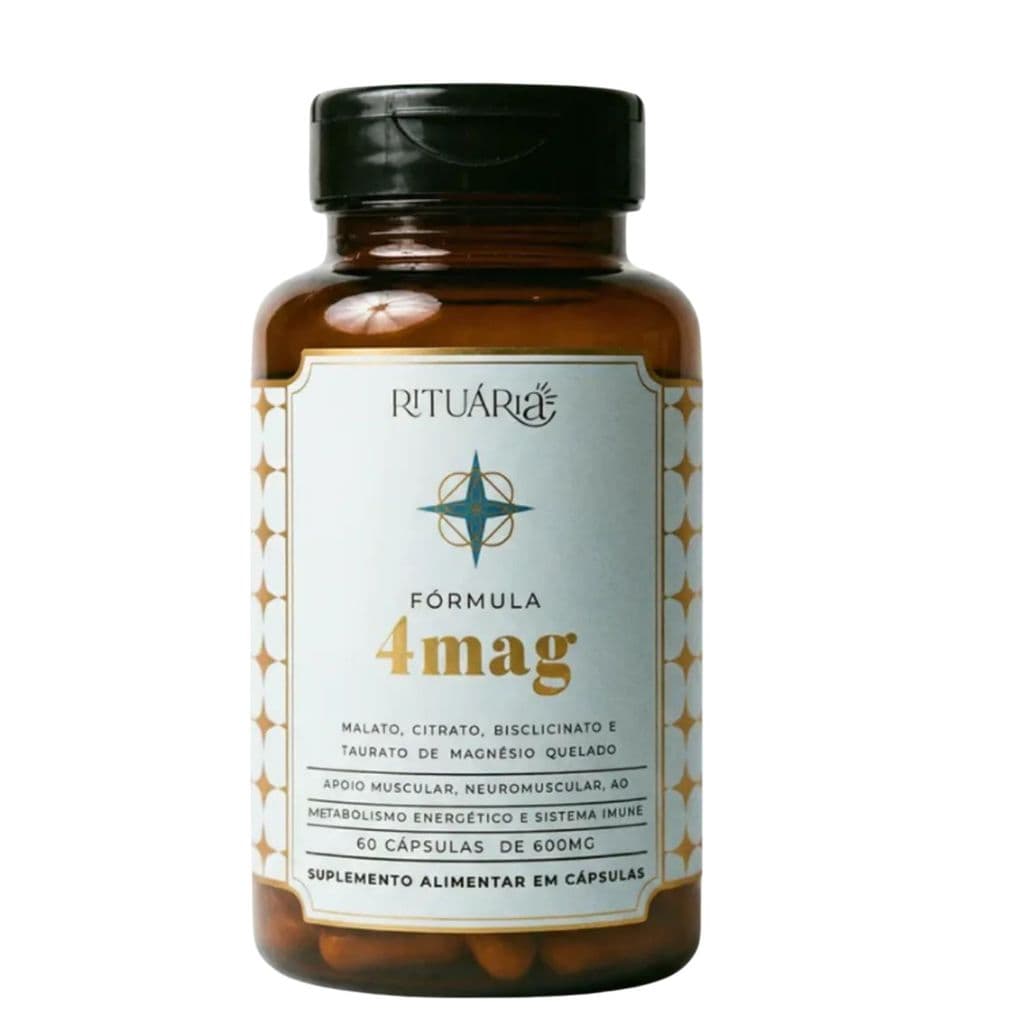 Magnésio Suplemento 4MAG Rituária 4 Magnésios Quelados Vitamina B6 Vegano Alta Biodisponibilidade 60 Cápsulas