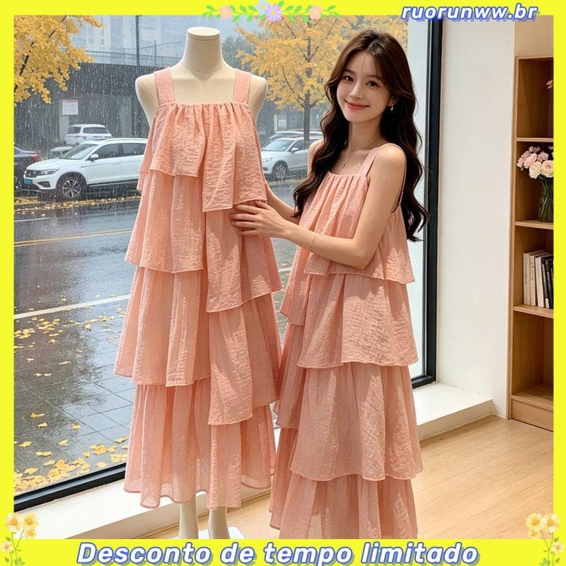 Vestido estilingue feminino verão 2026 novo estilo estilo coreano doce redução de idade feminino Casual vestido de bolo 