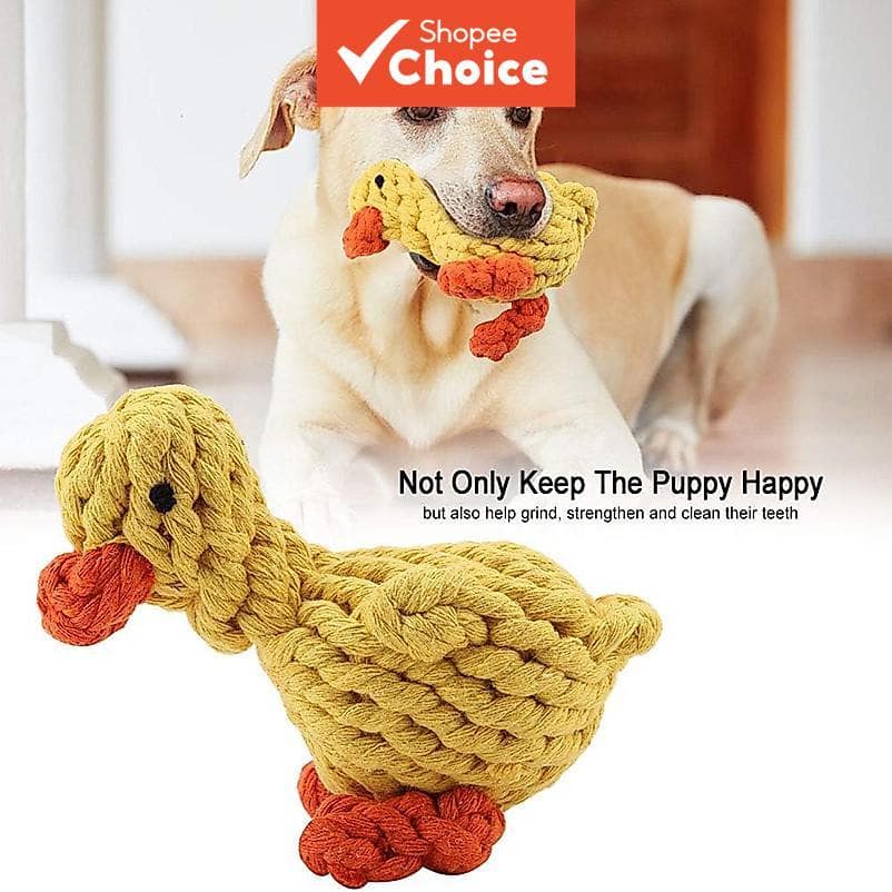 Brinquedo de algodão resistente para cachorro, formato de pato, mordedor resistente para limpeza dos dentes, brinquedo