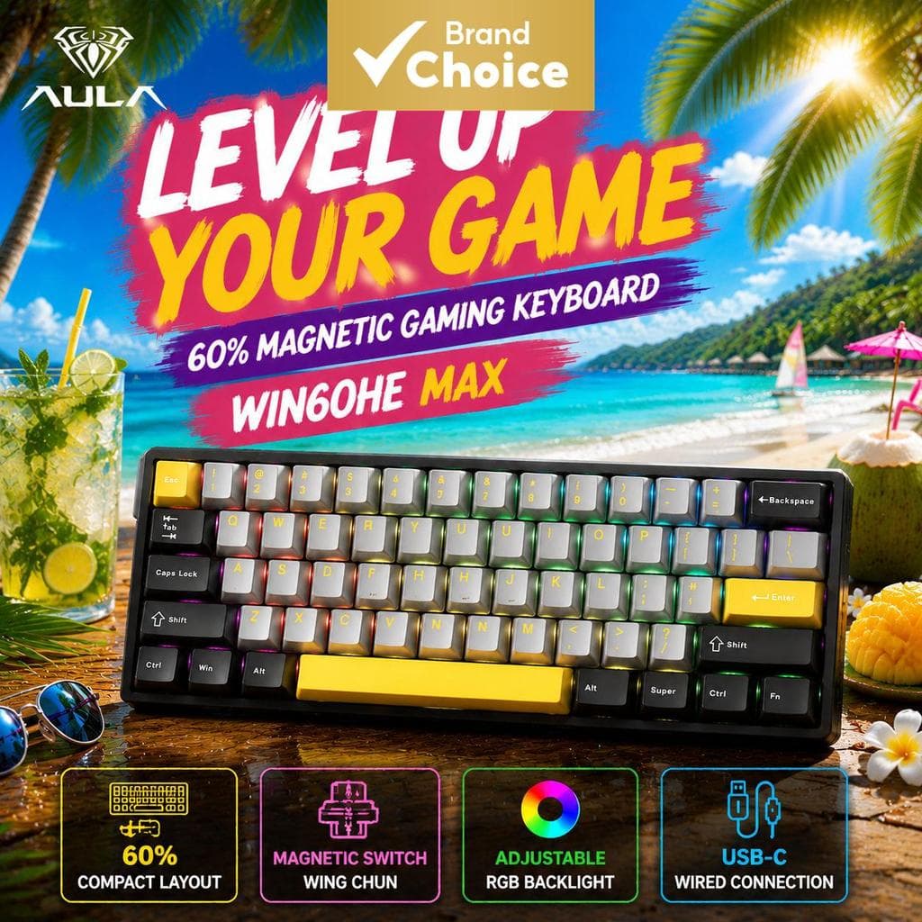 Teclado Mecânico AULA WIN60HE MAX Wing Chun, com interruptor magnético, gatilho rápido Hall Effect, teclado RGB para