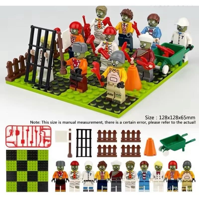 Kit de 10 figuras de zumbis, blocos de montar Plantas vs Zumbis compatíveis com Lego, venda por atacado