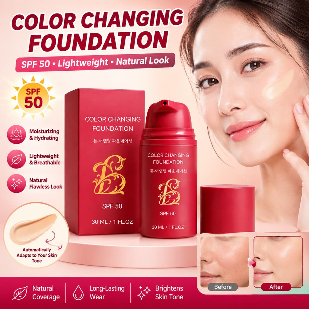 Base Que Muda De Cor 30ml Fps50 – De Maquiagem Líquida Leve Para Aparência Natural [BEISIBEST]