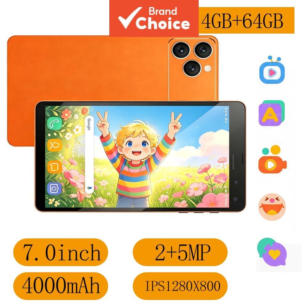 Android 13 4 GB RAM + 64 GB ROM, tablet para crianças BDF 7 polegadas HD tela IPS suporte Wi-Fi (laranja)