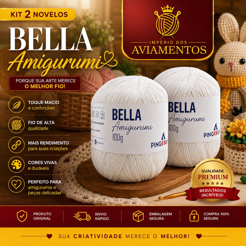 Kit 2 Novelos Bella Amigurumi Pingouin 100g Fio Para Crochê