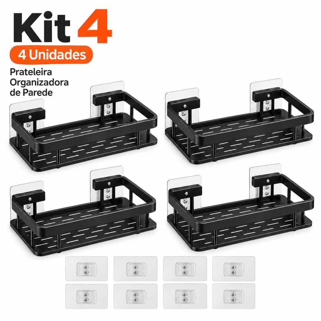 Kit 2/4 Suporte Porta Shampoo Banheiro Prateleira Adesiva Sem Furar Parede