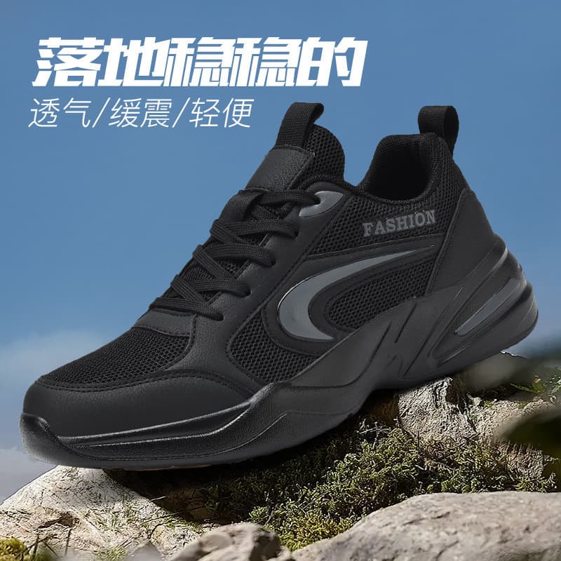 Tênis estilo "dad shoes" de verão, respiráveis, com malha, tênis esportivo preto moderno, versátil, novidade, tênis casu