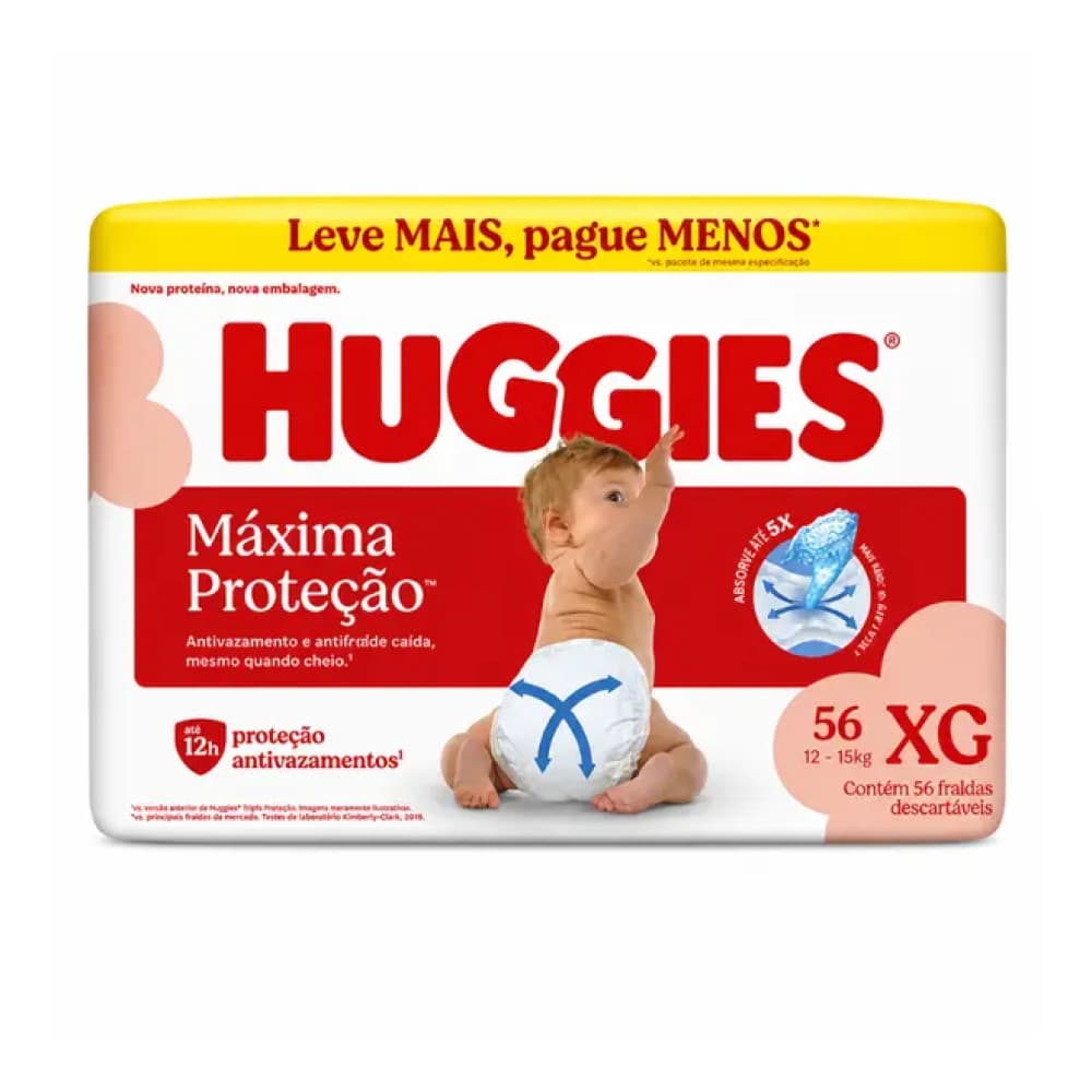 Fraldas Huggies Máxima Proteção Xg 56 Unidades