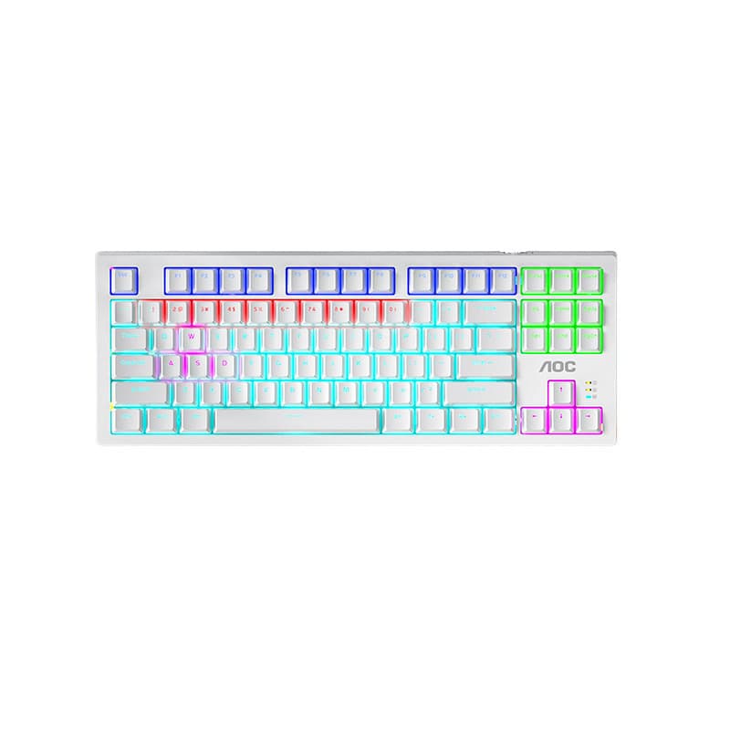 2026 Novo Produto AOC Teclado Mecânico Preto 87 Teclas Eixo Verde Asa Lateral RGB Iluminação Full-Key Rushless Teclado p