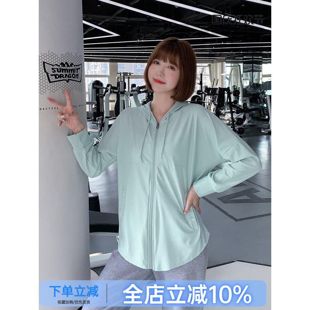 Jaqueta esportiva com capuz feminina blusa de corrida solta Plus Size roupas de Fitness gordura mm roupas de secagem ráp