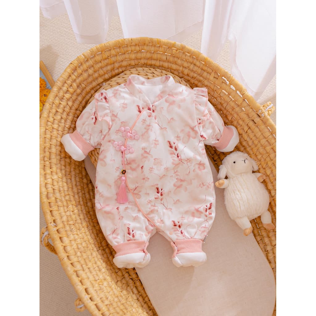 Bebê recém-nascido macacão outono inverno acolchoado macacão bebê menina estilo chinês roupas Outing roupas de inverno