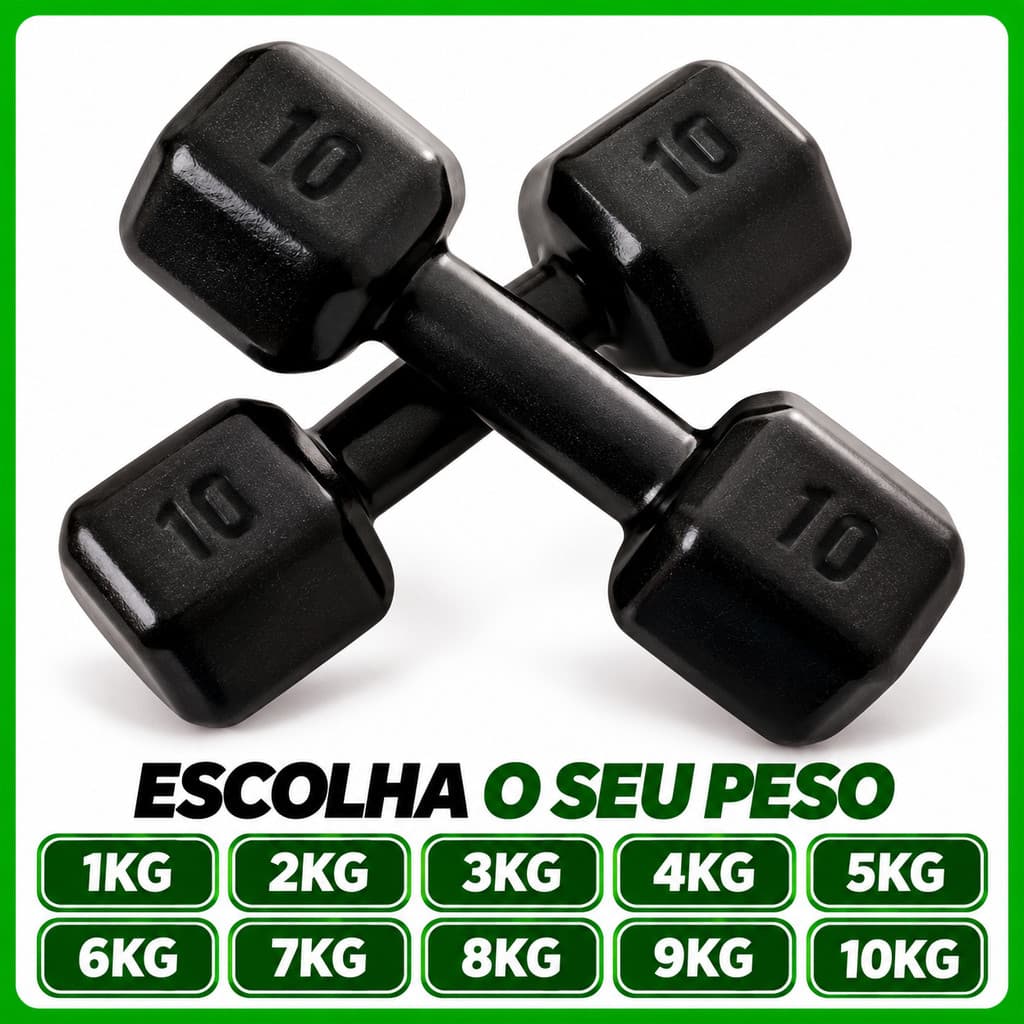 Peso Academia Halter Sextavado Preto Emborrachado Pares de 1 KG a 10 KG Funcional Fisioterapia Academia Treino Em Casa