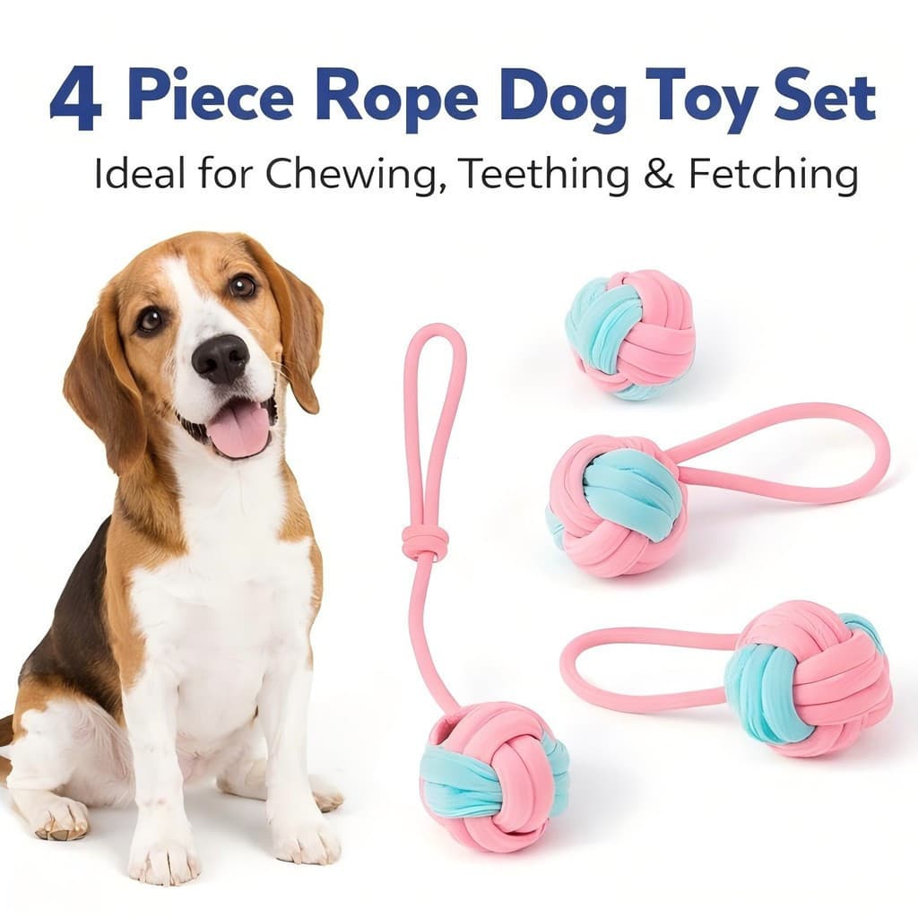 Brinquedo De Corda Para Cachorro , 4 Peças , Bola De Nó De Algodão , Mordida , Filhote De Interativo , Brinquedos Brinca