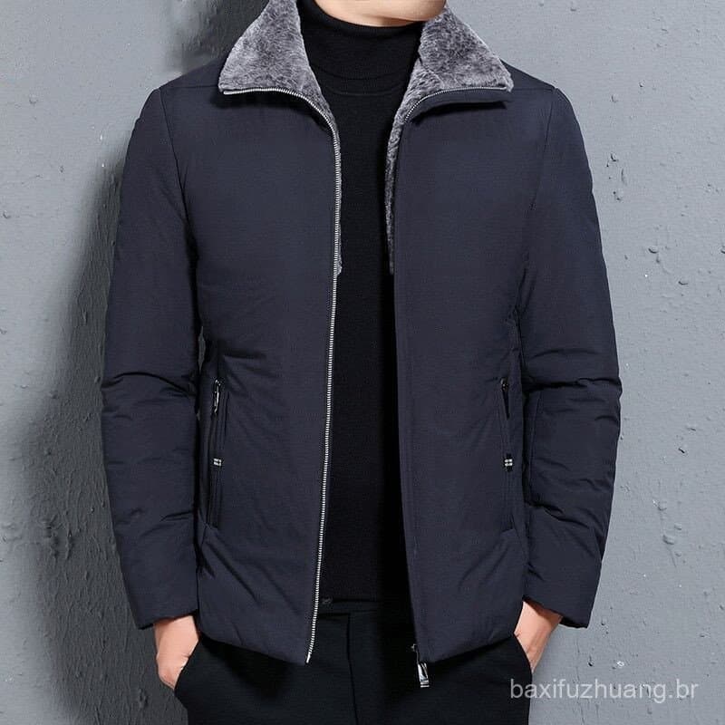 Jaqueta acolchoada masculina de inverno forro de lã de meia-idade jaqueta espessada masculina de comprimento médio jaque