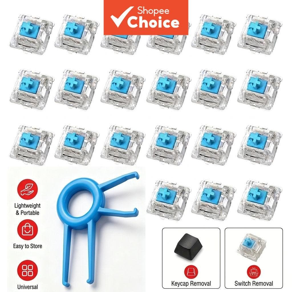 ITLY 50 Unidades Interruptor para Teclado Mecânico Vermelho/Azul 3 Pinos Ante Poeira Tátil Linear Pré-Lubrificado com