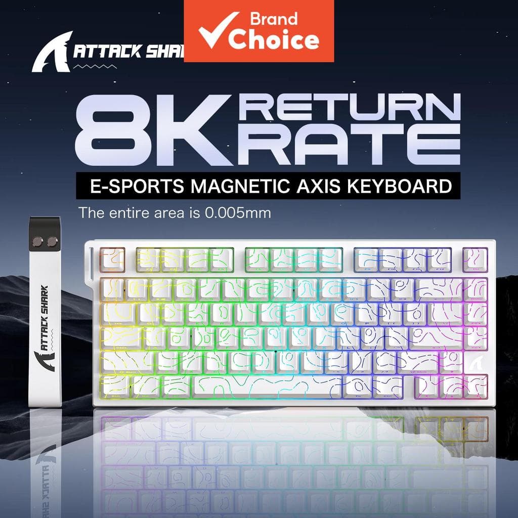 Teclado Mecânico com Fio SHARK ATTACK R82HE, taxa de retorno de 8000Hz, teclas PBT, placa de fibra de vidro, teclado