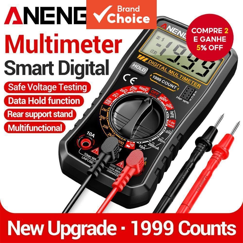 Um Pc ANENG SZ852 Multímetro Digital Profissional 1999 Contagens AC DC Tensão Amperímetro Detector Vermelho Amarelo Pret