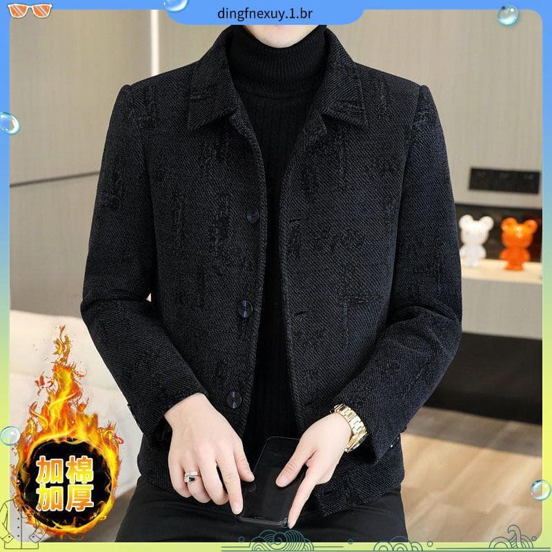  2025 High-End masculino juventude inverno grosso lã topo masculino curto jaqueta Casual lapela jaqueta masculina