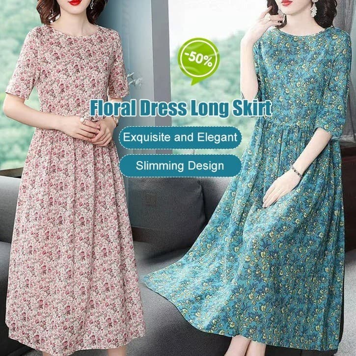 【Look de Praia】HFH Floral Print Long Maxi Dress Vestido Casual/Vestido Floral/Roupas Femininas/Vestido Longo