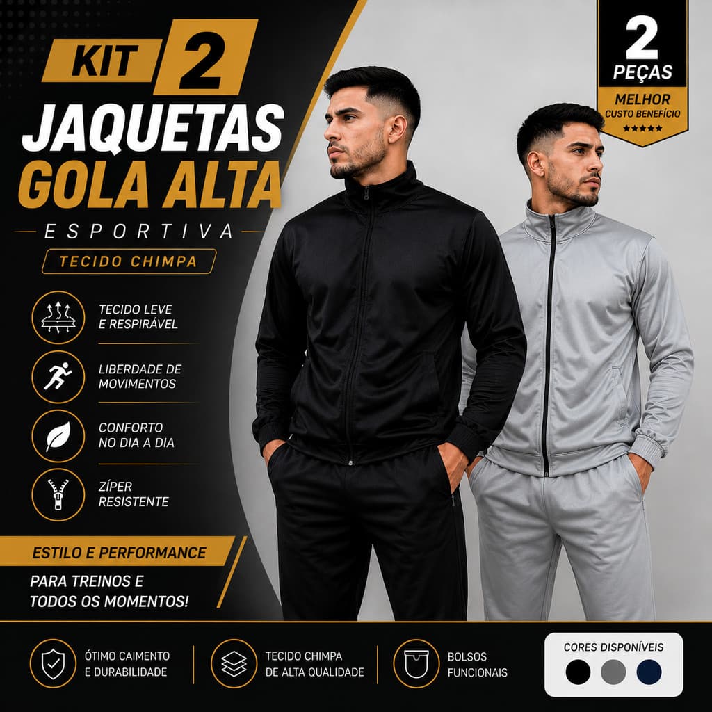 Kit 2 Jaquetas Gola Alta Esportiva Masculina – Tecido Chimpa | Conforto e Estilo para o Dia a Dia