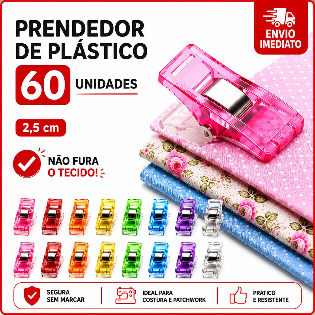 Clipes Prendedor para Costura Patchwork Presilha Tecido Multiuso Kit 15 30 60un