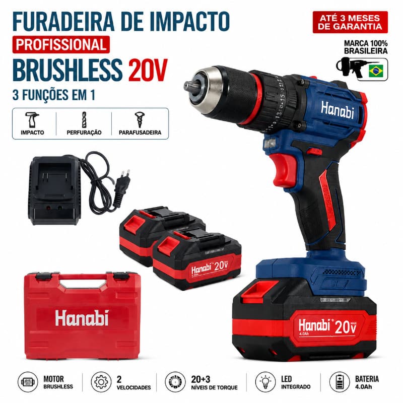 【Hanabi】Parafusadeira Furadeira Impacto Sem Fio Brushless 70N.m 13mm NW-6003 Bivolt