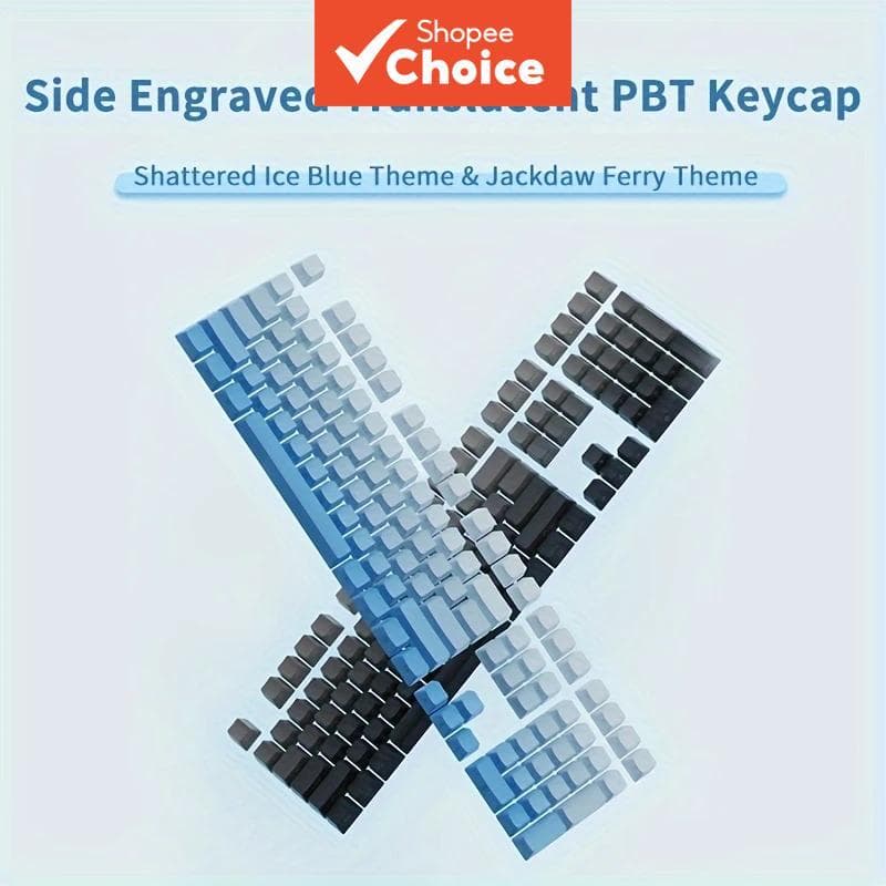 Teclas de Perfil Cherry com Gravação Lateral PBT Azul Gelo Quebrado para Teclados Mecânicos MX Cross