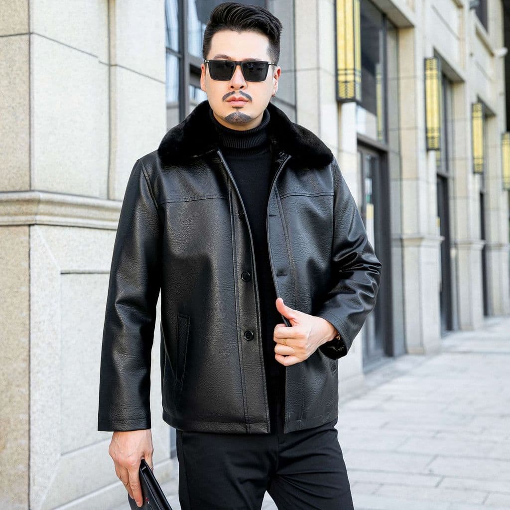 Casual lapela jaqueta de couro masculina jaqueta de meia-idade idosos pai jaqueta de couro moda masculina na moda jaquet