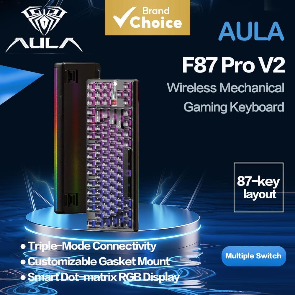 Teclado Mecânico AULA F87Pro V2 Tri-Modo, Sem Fio Bluetooth, RGB com Luz de Fundo, Troca a Quente, Teclado Gamer para PC
