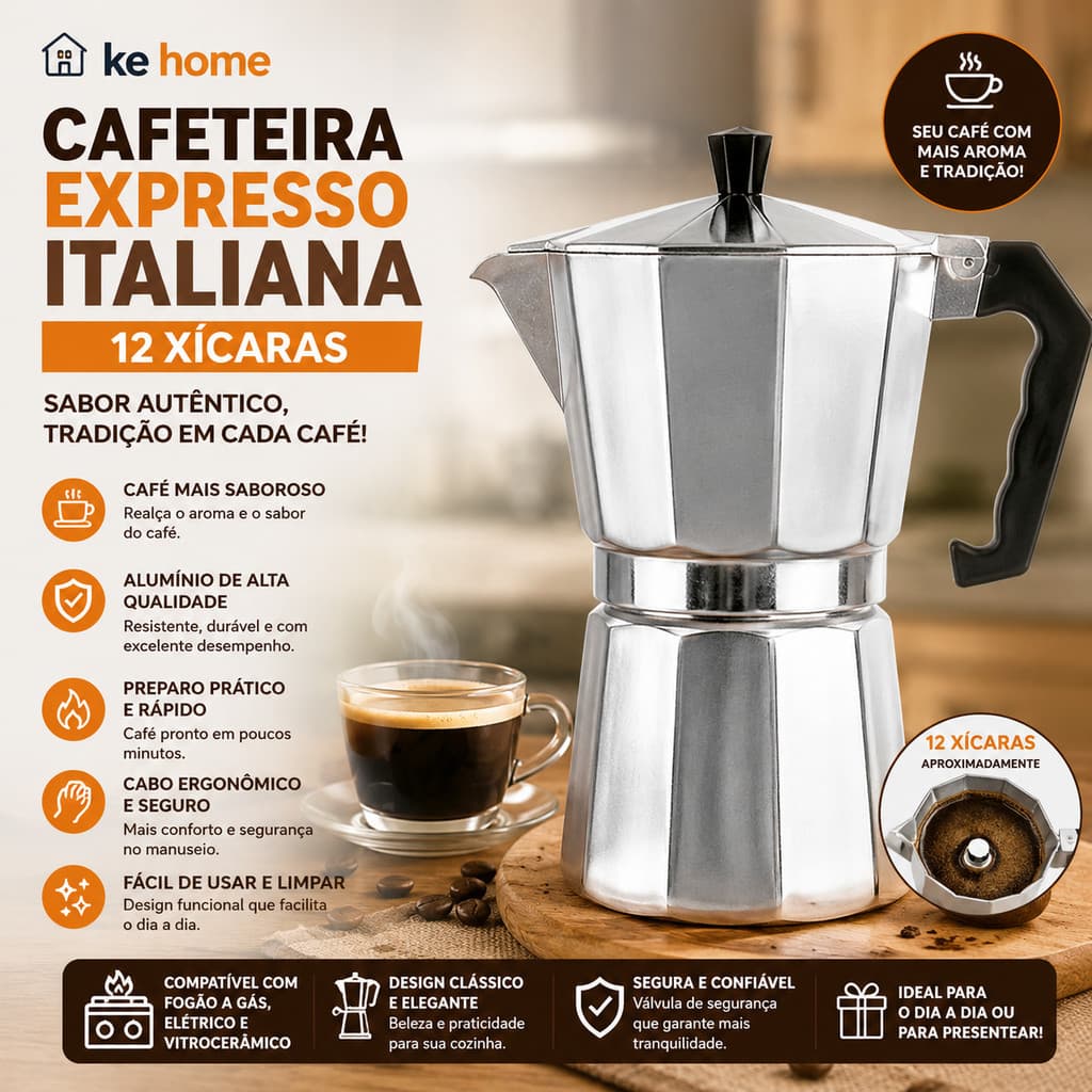 Cafeteira Expresso Italiana 12 Xícaras – Ke Home