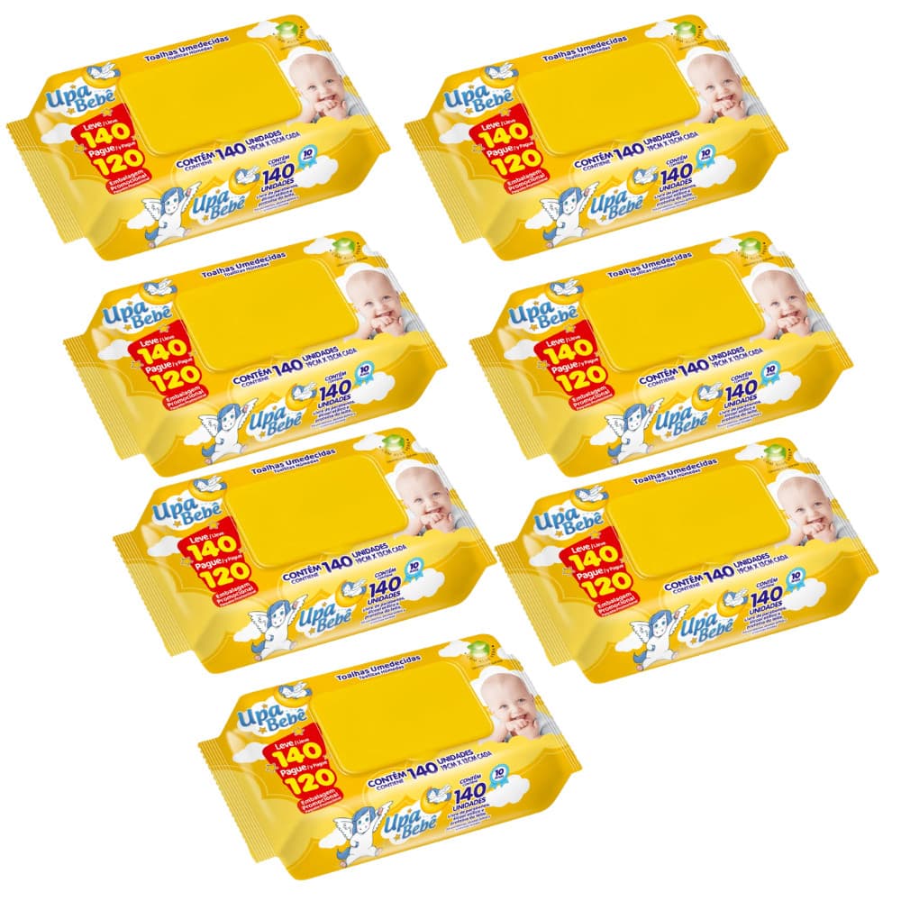 Kit com 7 Lenços Umedecidos 140 unidades - Upa Bebê