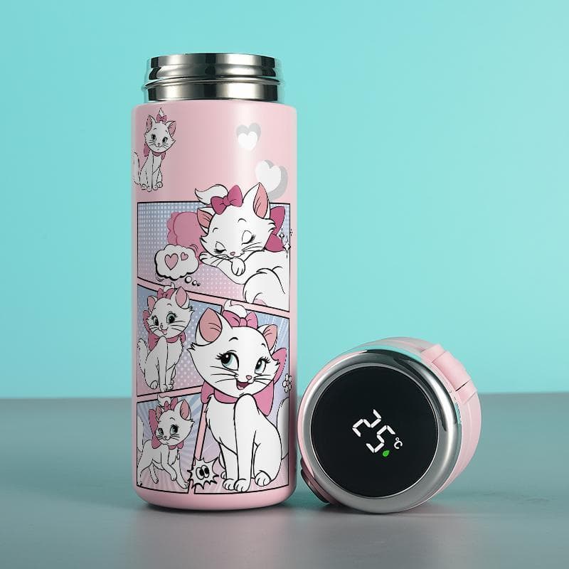 Garrafa térmica kawaii  gatinha marie 420ml aço inoxidável com termômetro digital e trava de segurança