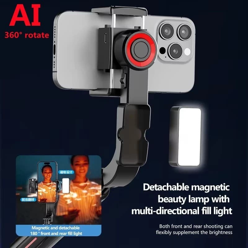 Mais Fresco 360 ° Rotação Gimbal Smartphone Estabilizador Portátil selfie stick Com Lâmpada Magnética Para iphone xiaomi