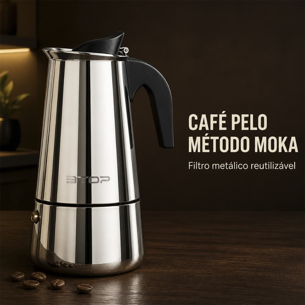 Kit 2 Cafeteira Italiana Inox 450ml Moka Café Expresso 9 Xícaras Fogão Indução Válvula de Segurança
