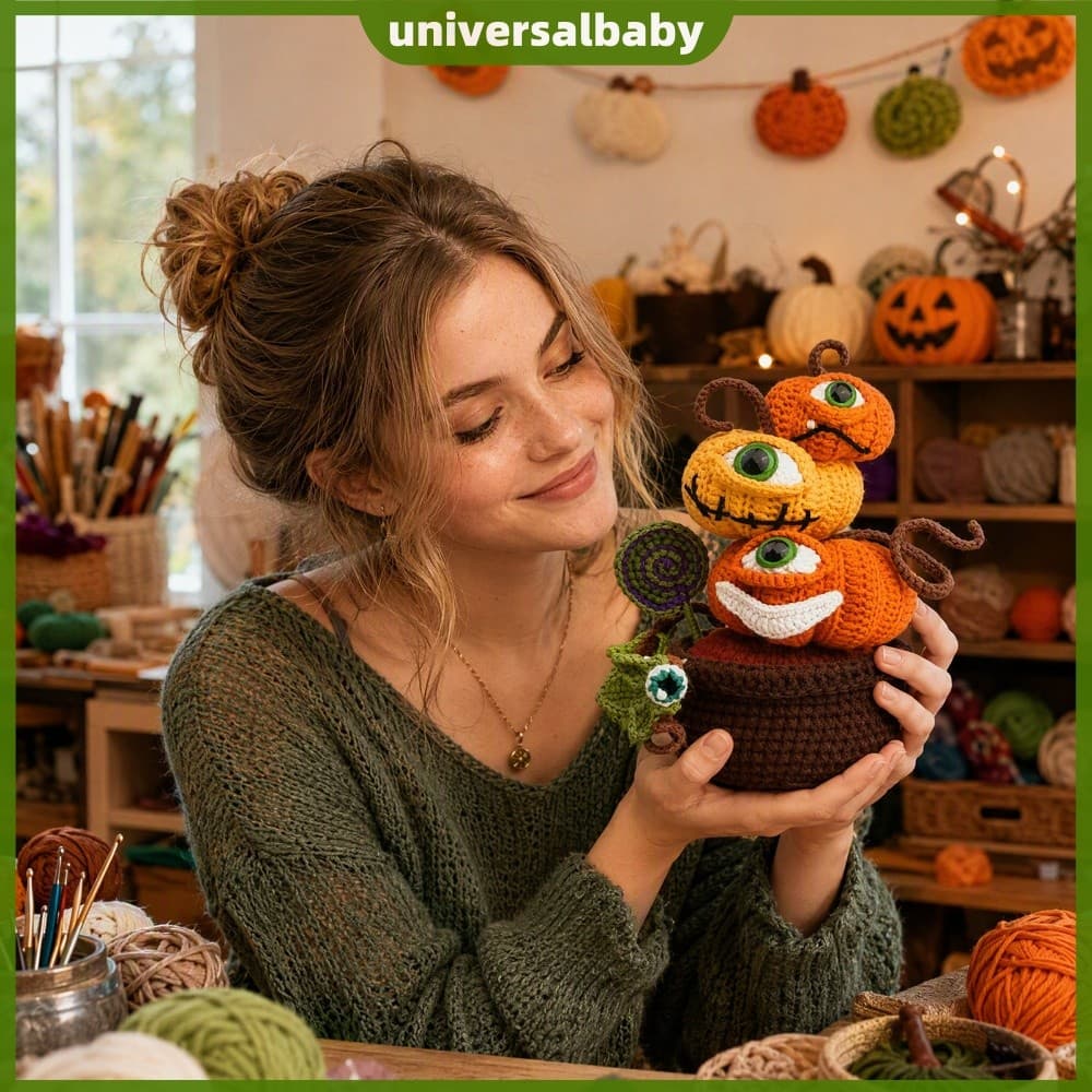 Kit De Crochê Halloween DIY Abóbora Amigurumi Plantador Evil Eye [universalbaby.br]