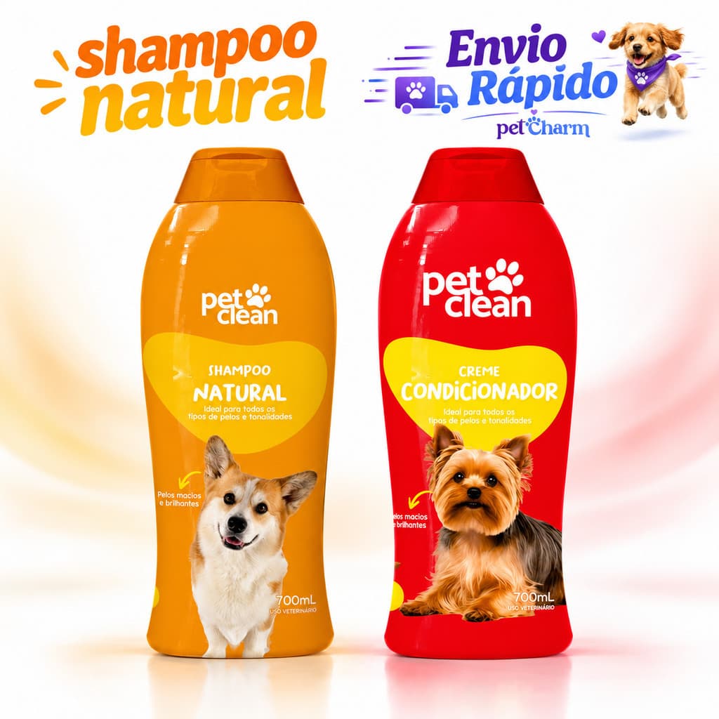 Kit Shampoo Para Cães E Gatos Natural + Creme Condicionador 700ml Pet Clean